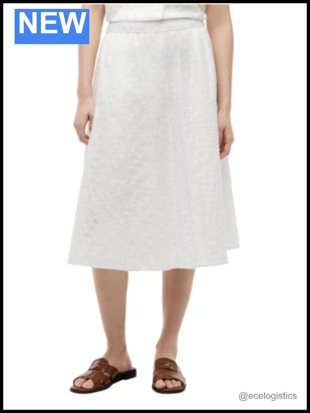 Cotton Pull-On Midi Skirt Drawstring Waist Pockets